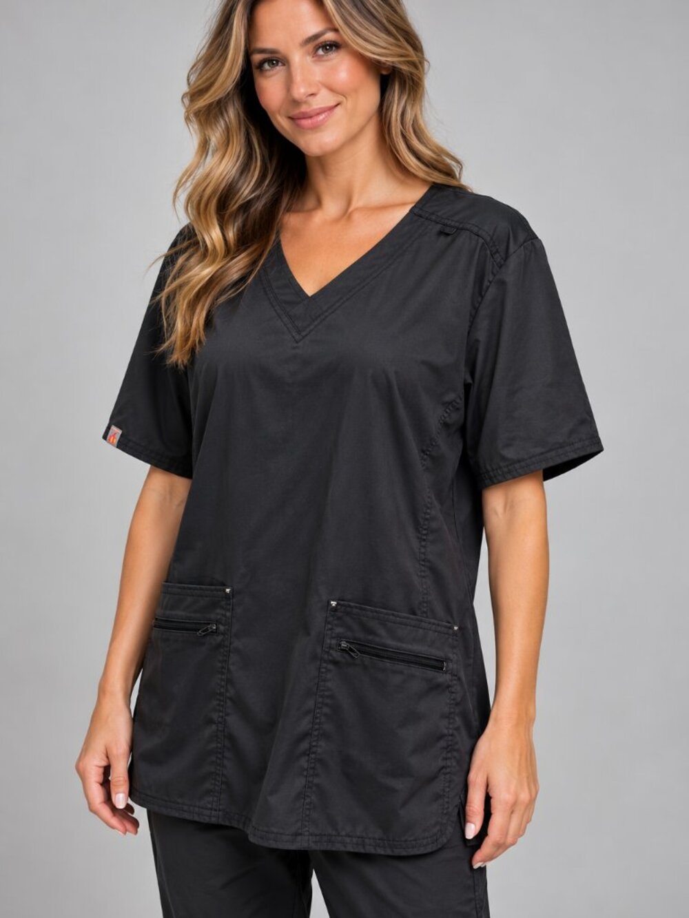 Scrubstar Ultimate Black Scrub Top XL V Neck Zip Pockets Medical Workwear